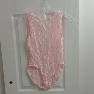 Vintage‎ Pink Floral Lace One Piece Bodysuit Size M Feminine Sheer